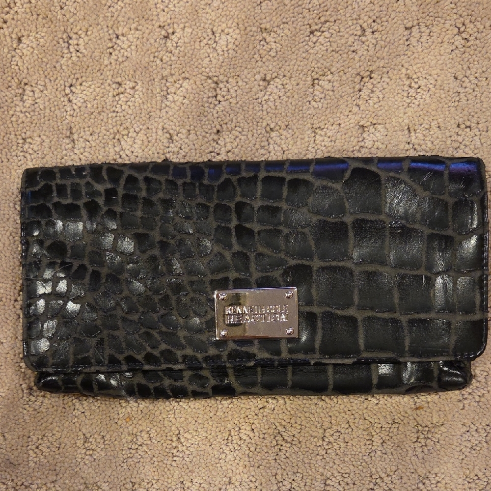 Kenneth Cole Black Croc Embossed Clutch